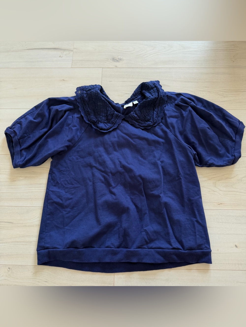 Maeve Navy Top with Lace Peter Pan Collar